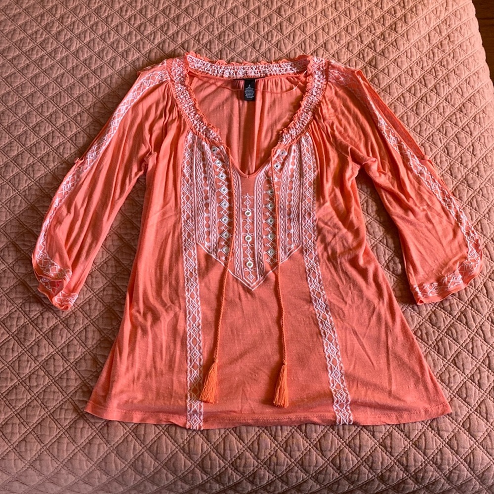 INC Tassel and Embroidery Blouse